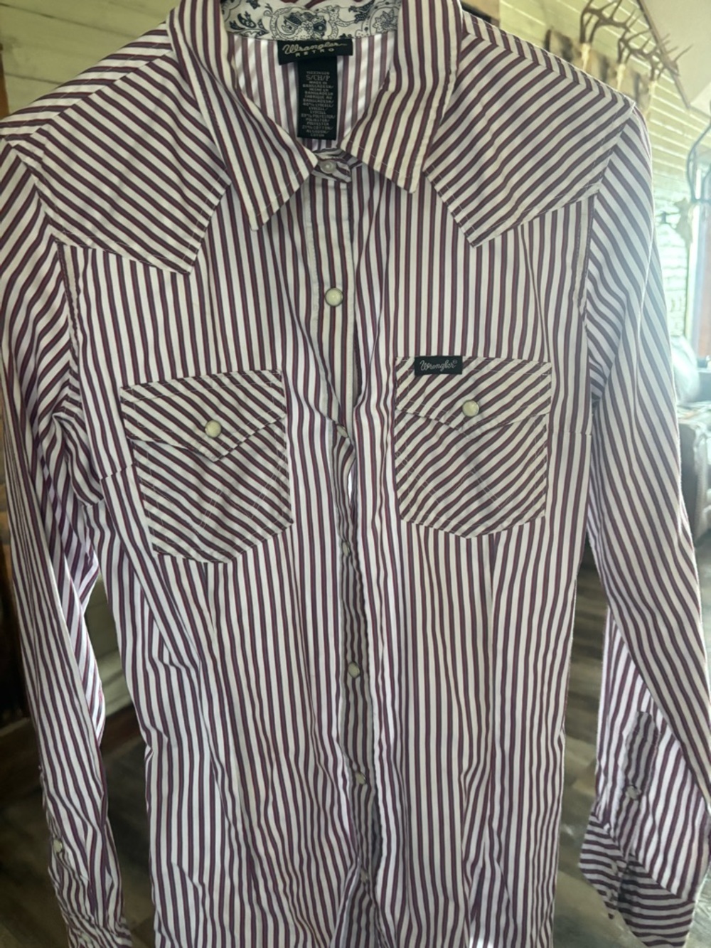 Wrangler Women’s Burgundy & White Striped Western Shirt